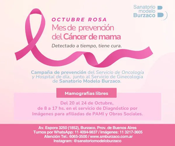 Semana dedicada en Sanatorio Modelo Burzaco, a la concientización sobre la principal causa de mortalidad femenina en el mundo. (21 x 15 cm) (600 x 500 px)