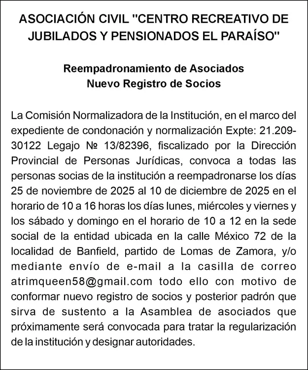 AVISO ASOCIACIÓN SOCIAL